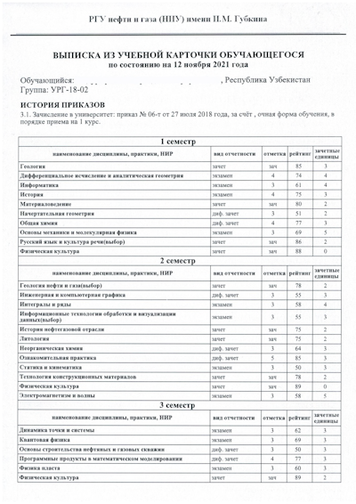 Пример Академическа справка Бакалавриат